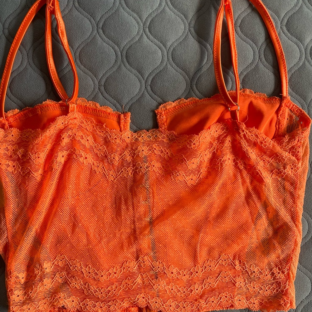 Look Sky Bustier Elegant Orange Lace Bodysuit, Size Small - Picture 3 of 6